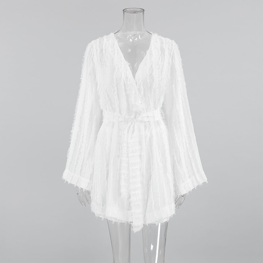 Fashion Feather Long Sleeve Nightgown Shorts Two-piece Set Ladies - Chic Angle